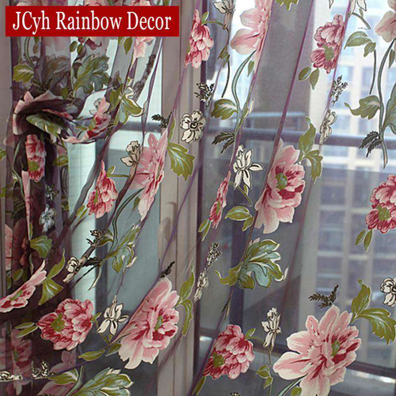 Floral Home Fabric Sheer Tulle Curtains