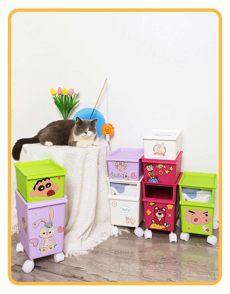 DIY Cartoon Stickers Pet Snacks Storage Box with Roller