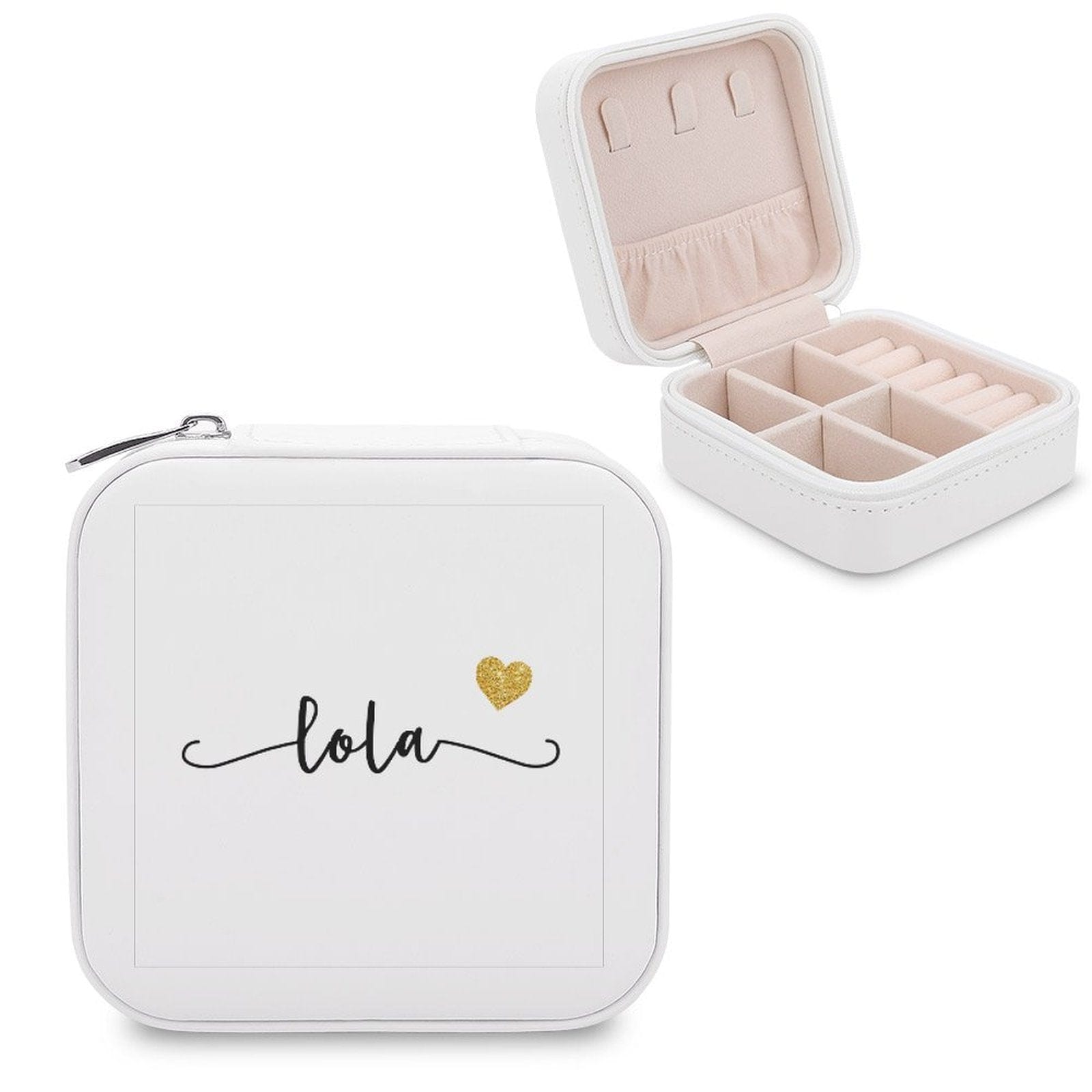 Custom Name Heart Travel Makeup Box Jewelry Storage Organizer for Women Gift