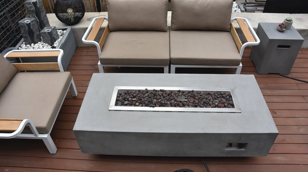 Granville Outdoor Fire Pit Table with Cover and Lava Rocks