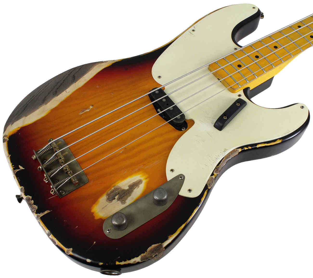 Nash PB-55 Bass Guitar, 3-Tone Burst, Heavy Aging