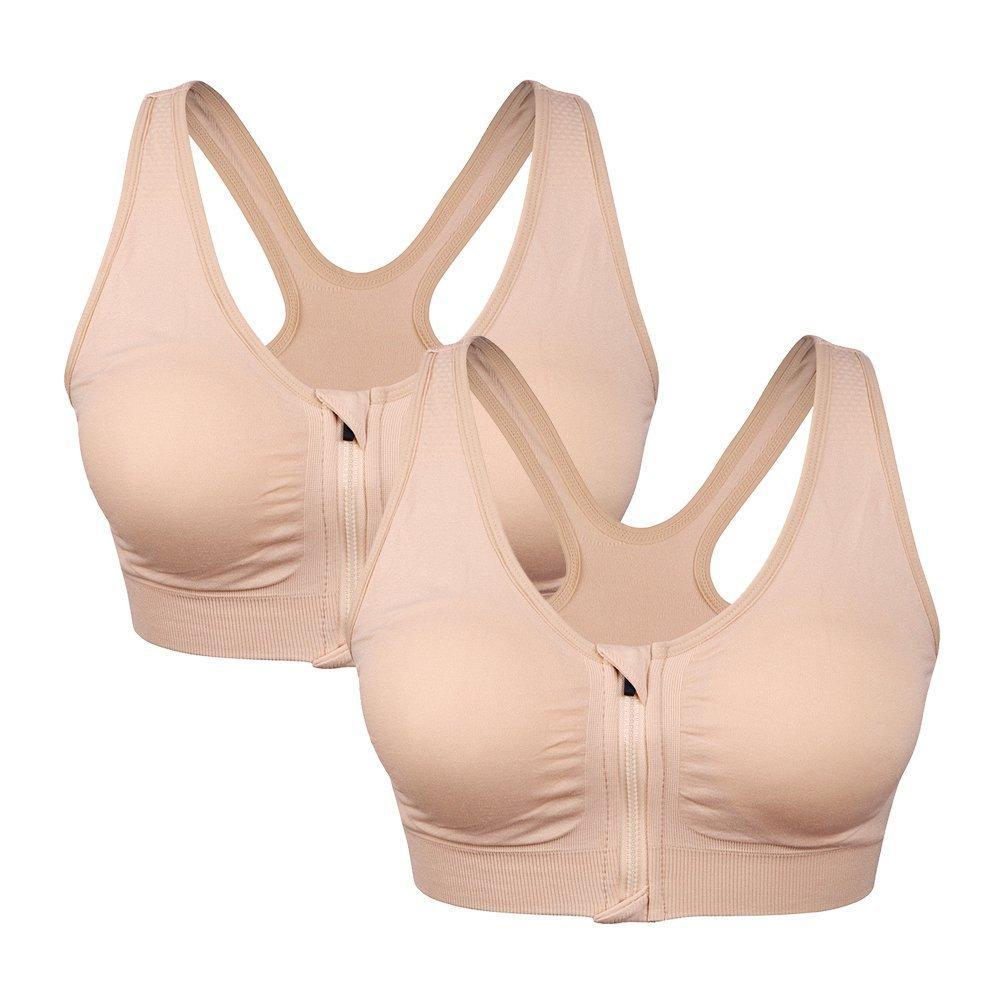 Women's Zip Front Sports Bra - Wireless Post-Surgery Active Yoga Bra