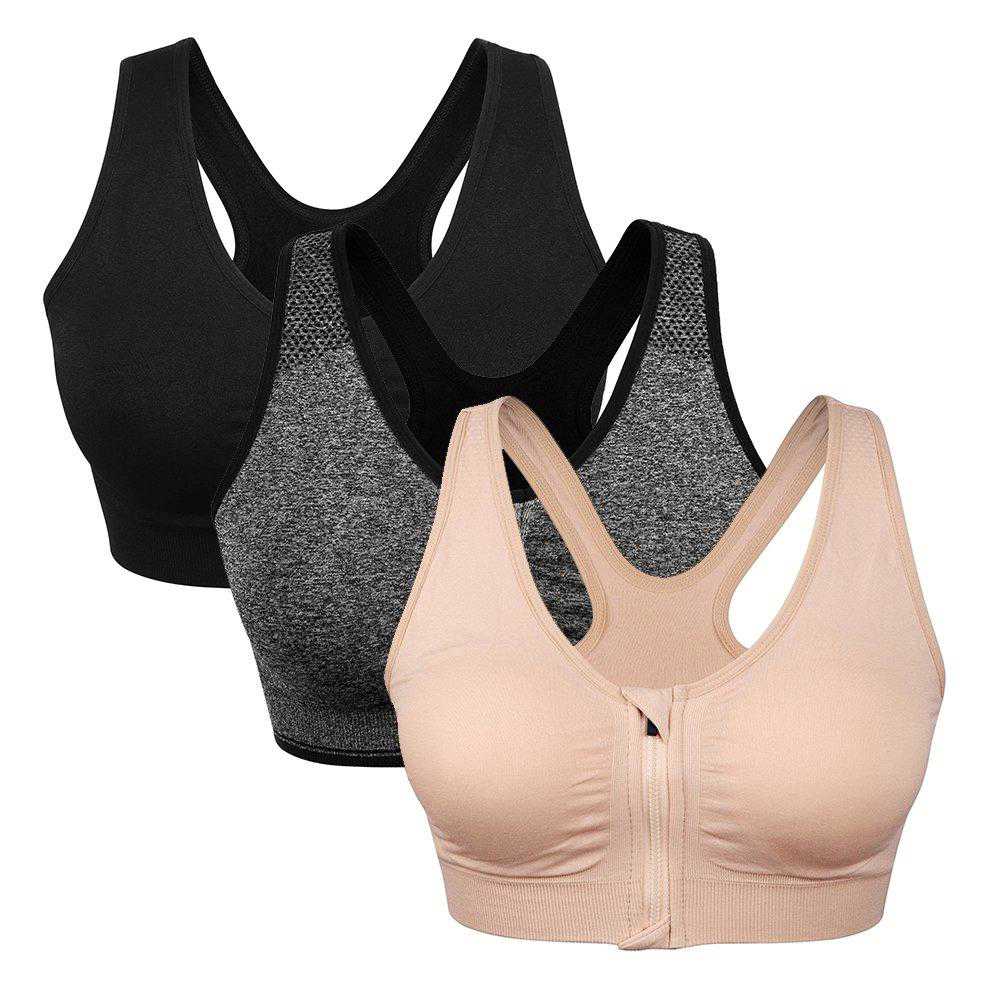 Women's Zip Front Sports Bra - Wireless Post-Surgery Active Yoga Bra
