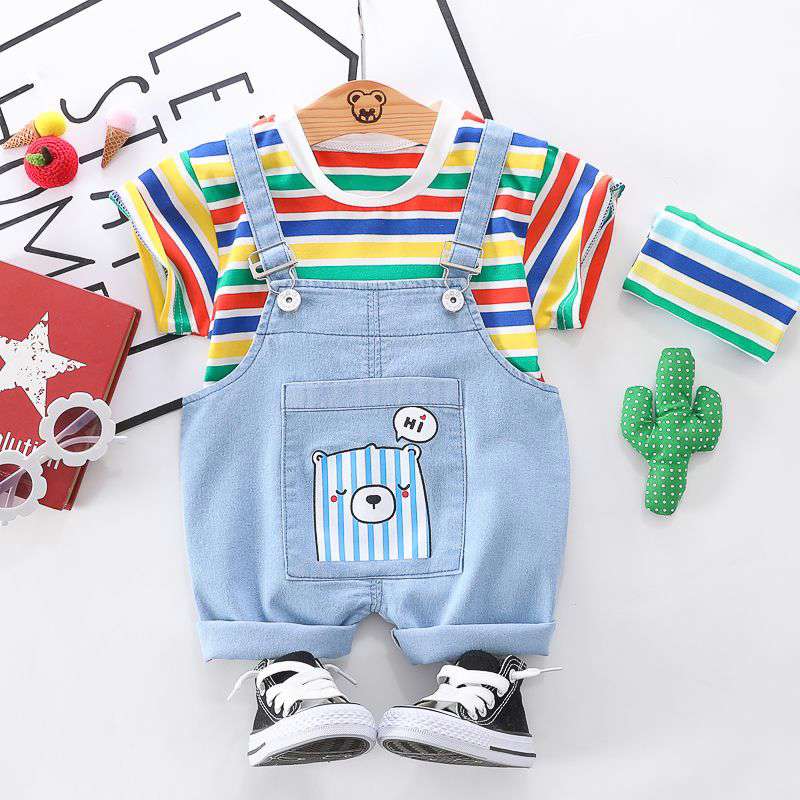 BibiCola Baby Boys Summer Clothing Set - Short Sleeve Shirts + Denim Shorts