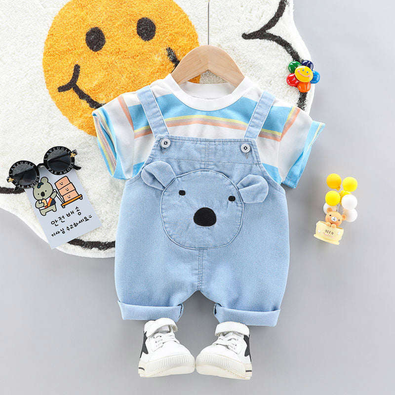 BibiCola Baby Boys Summer Clothing Set - Short Sleeve Shirts + Denim Shorts