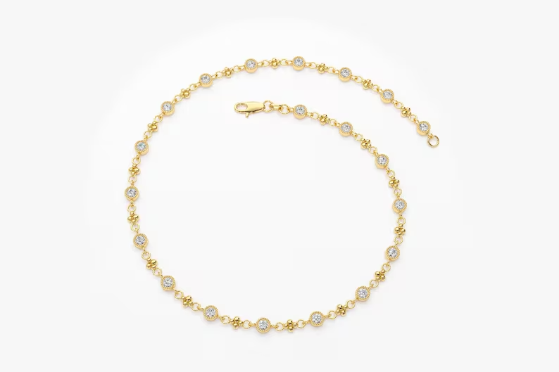 14k Gold Art Deco Bezel Setting Diamond Ring with Milgrain Detailing