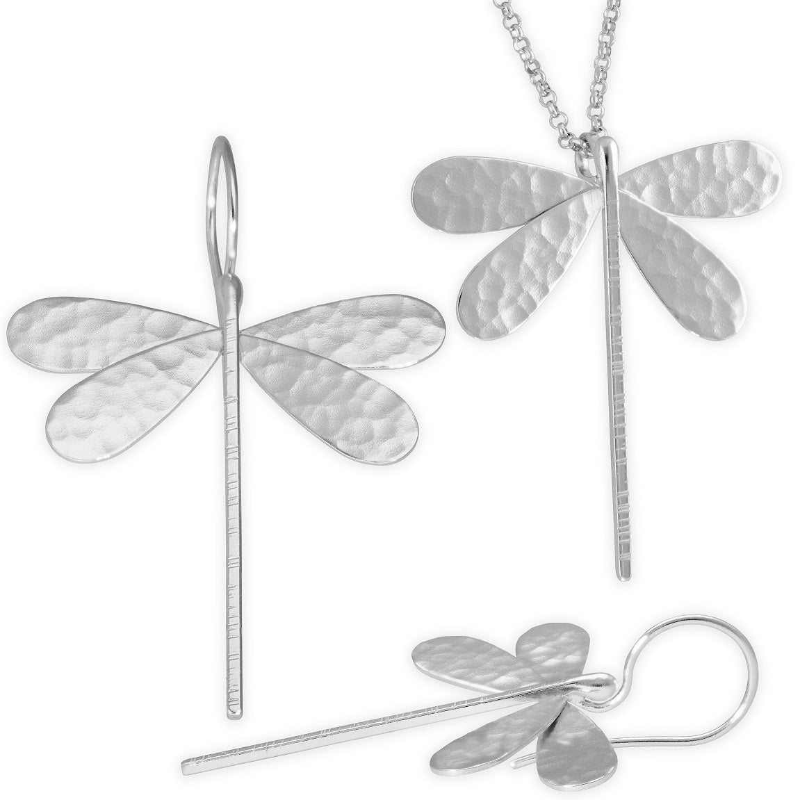 Handmade Sterling Silver Dragonfly Earrings and Pendant Set