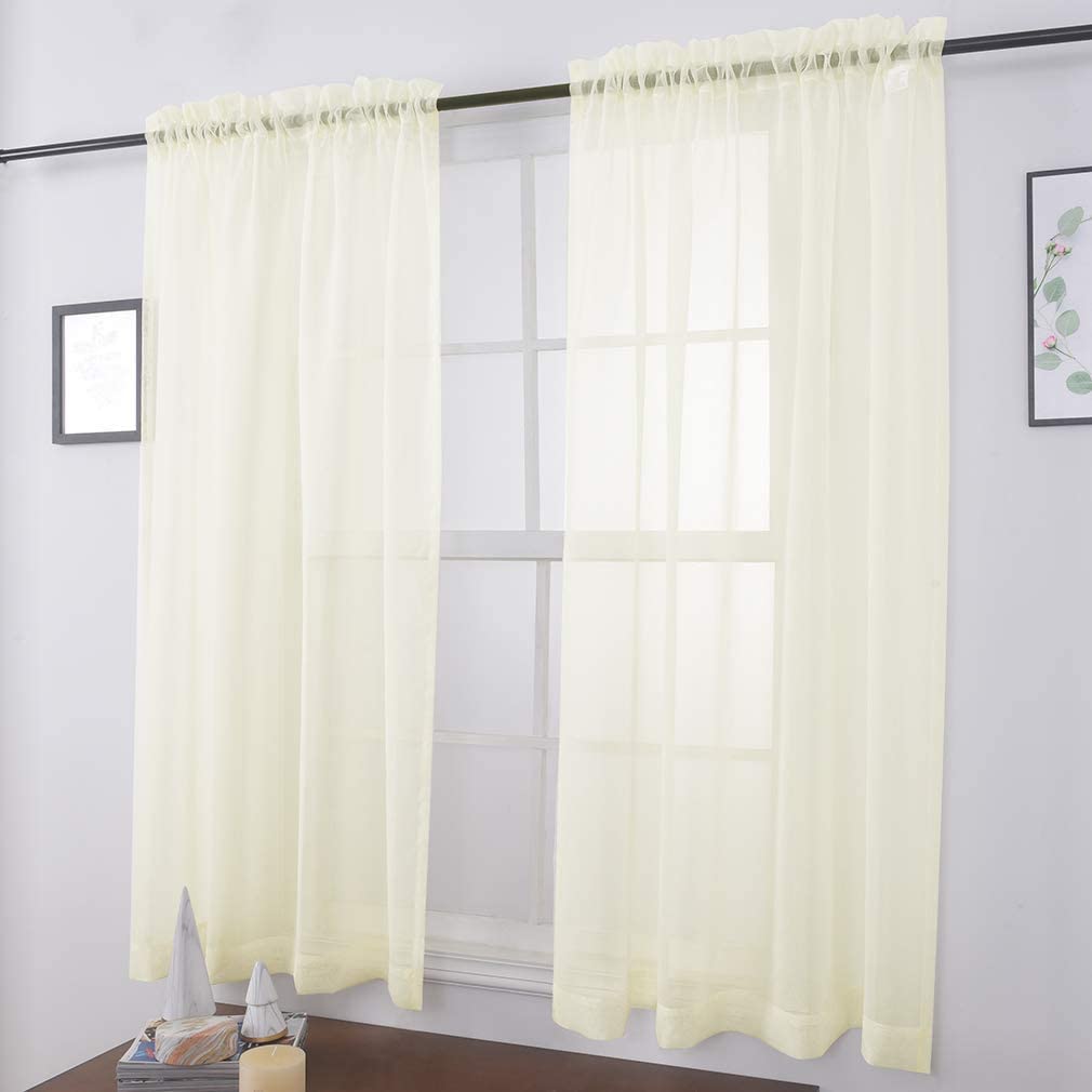 Sheer Curtains for Living Room and Bedroom - Semi Crinkle Voile Extra Wide Drapes