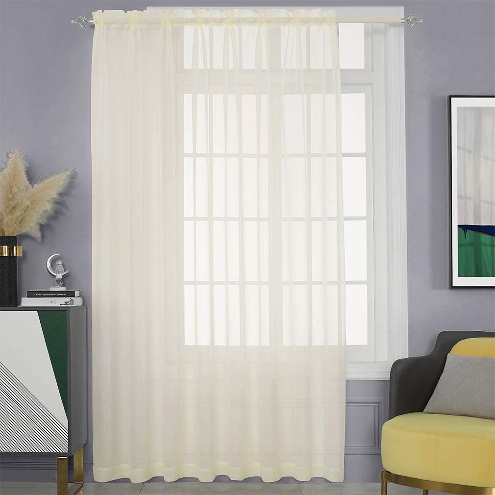 Sheer Curtains for Living Room and Bedroom - Semi Crinkle Voile Extra Wide Drapes