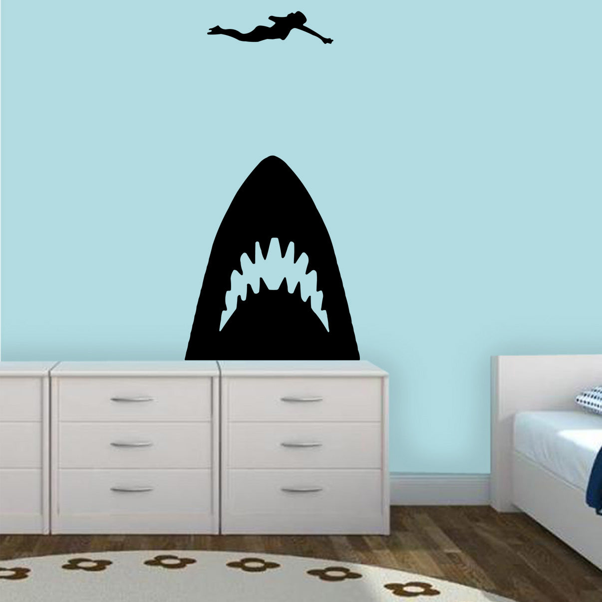 Shark Under Swimmer Vinyl Wall Decal for Home and Office Decor