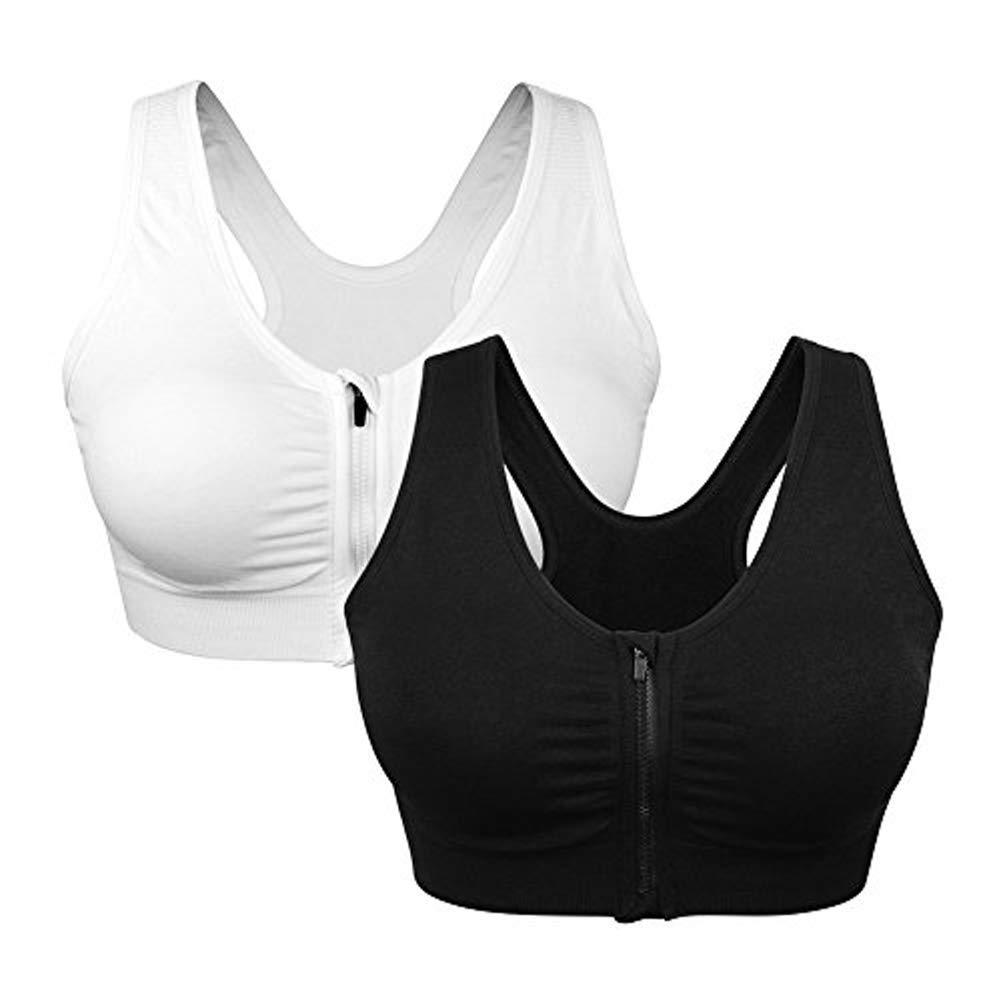 Women's Zip Front Sports Bra - Wireless Post-Surgery Active Yoga Bra