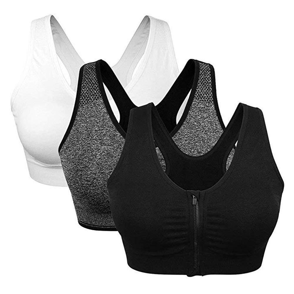 Women's Zip Front Sports Bra - Wireless Post-Surgery Active Yoga Bra