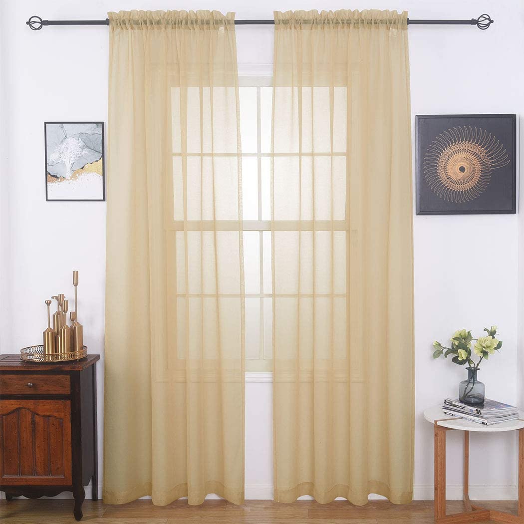 Sheer Curtains for Living Room and Bedroom - Semi Crinkle Voile Extra Wide Drapes