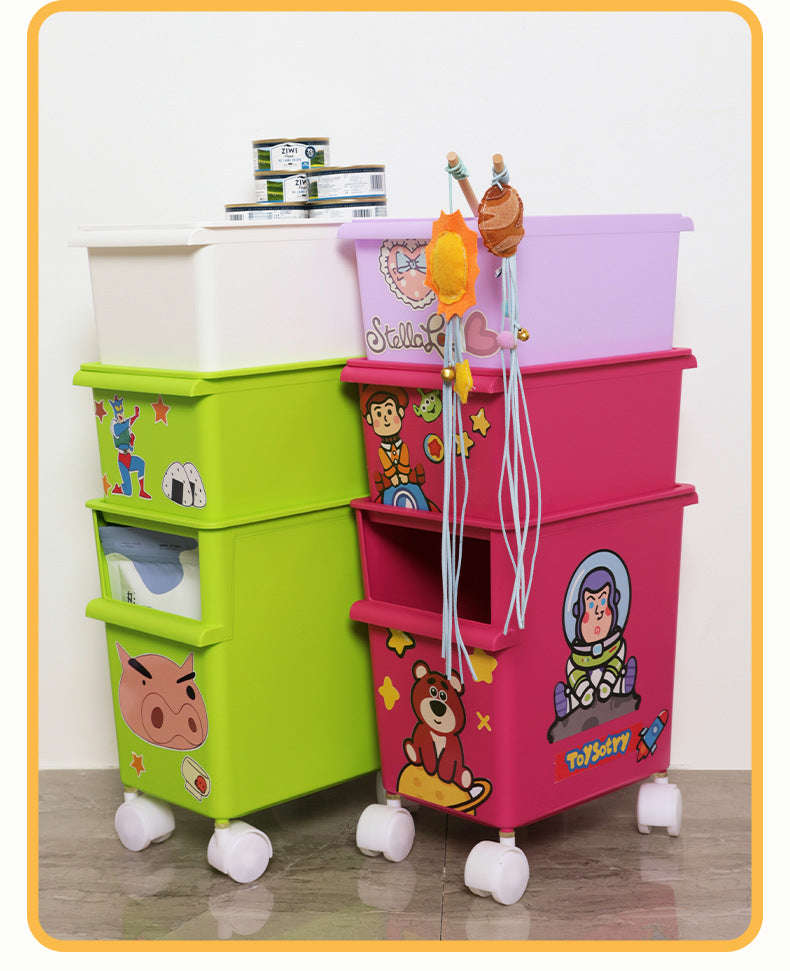 DIY Cartoon Stickers Pet Snacks Storage Box with Roller