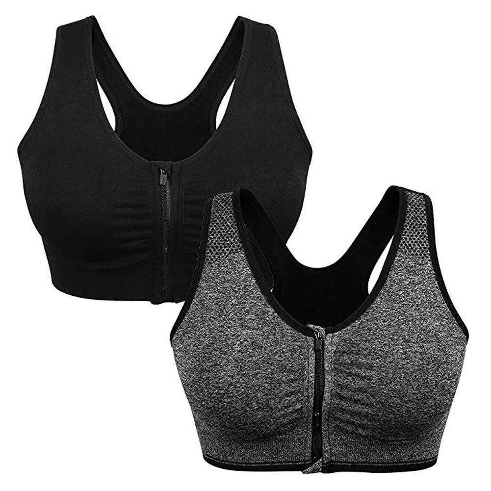 Women's Zip Front Sports Bra - Wireless Post-Surgery Active Yoga Bra