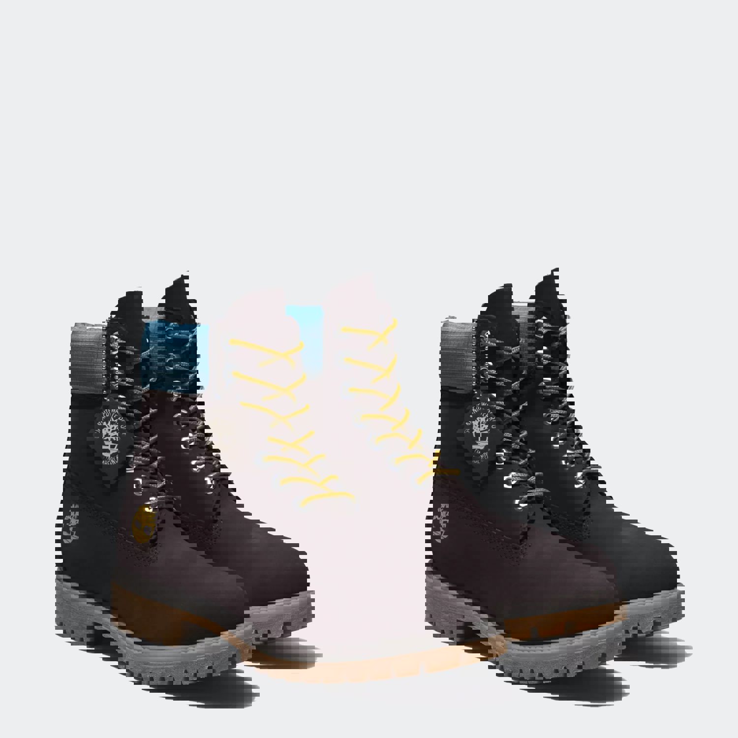 Men's Timberland Premium 6-Inch Waterproof Boots - Black Nubuck with Blue Accents