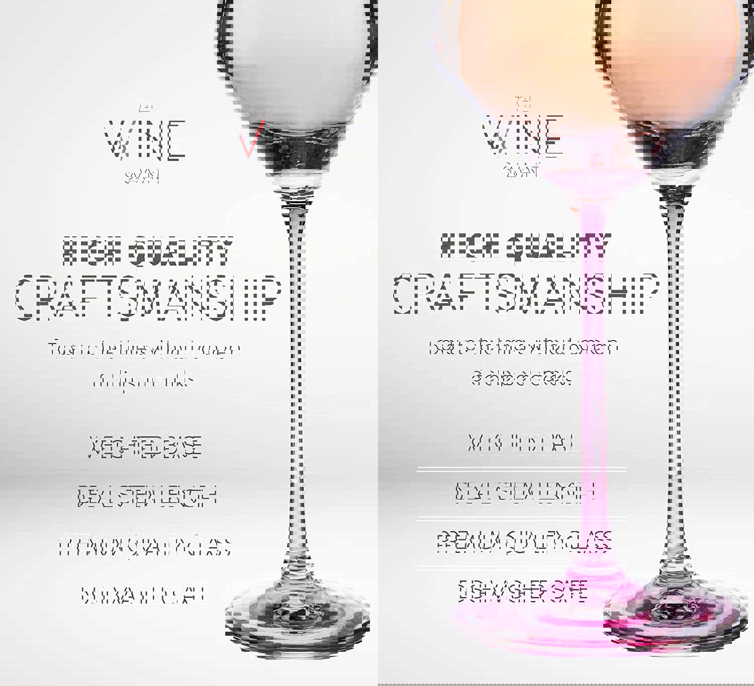 Colored Wine Glass Set, Large 12 oz Glasses Set of 6, Italian Style Hand Blown