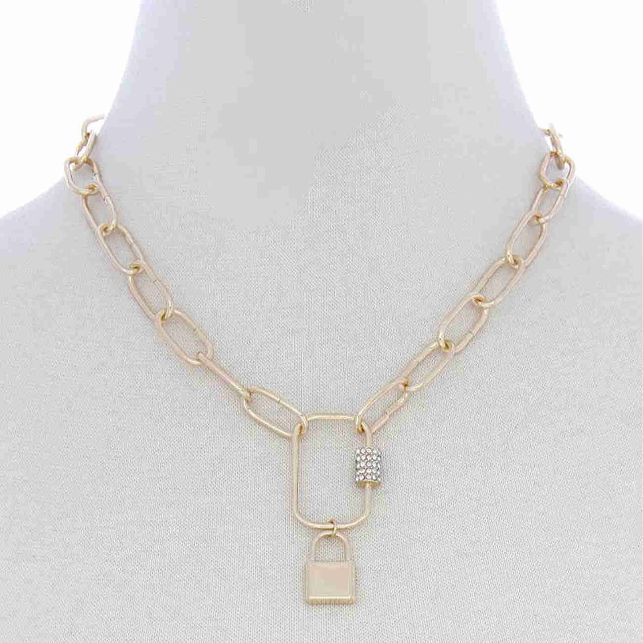 Lock Charm Oval Link Metal Necklace