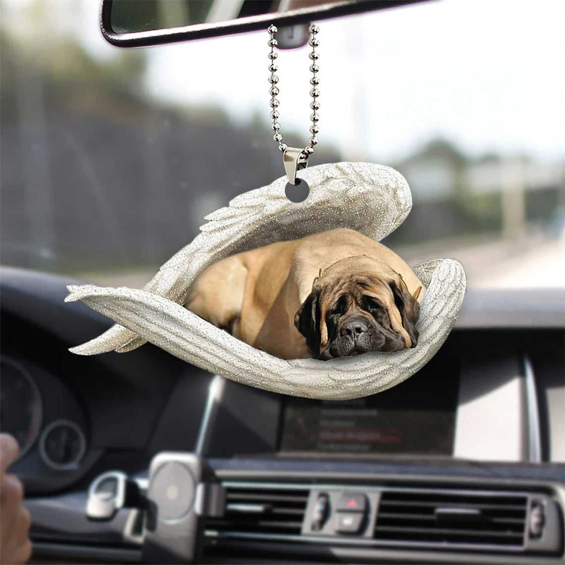 English Mastiff Sleeping Angel Wing - Memorial Dog Lover Rear View Mirror Car Accessory