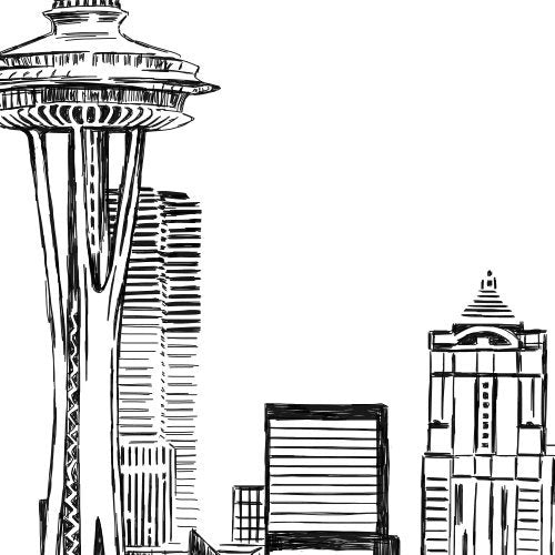 Seattle Skyline Alternative Wedding Guest Book - Hand-Drawn Artwork for Special Memories