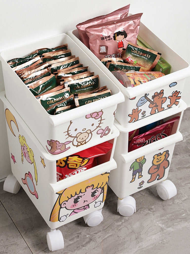 DIY Cartoon Stickers Pet Snacks Storage Box with Roller