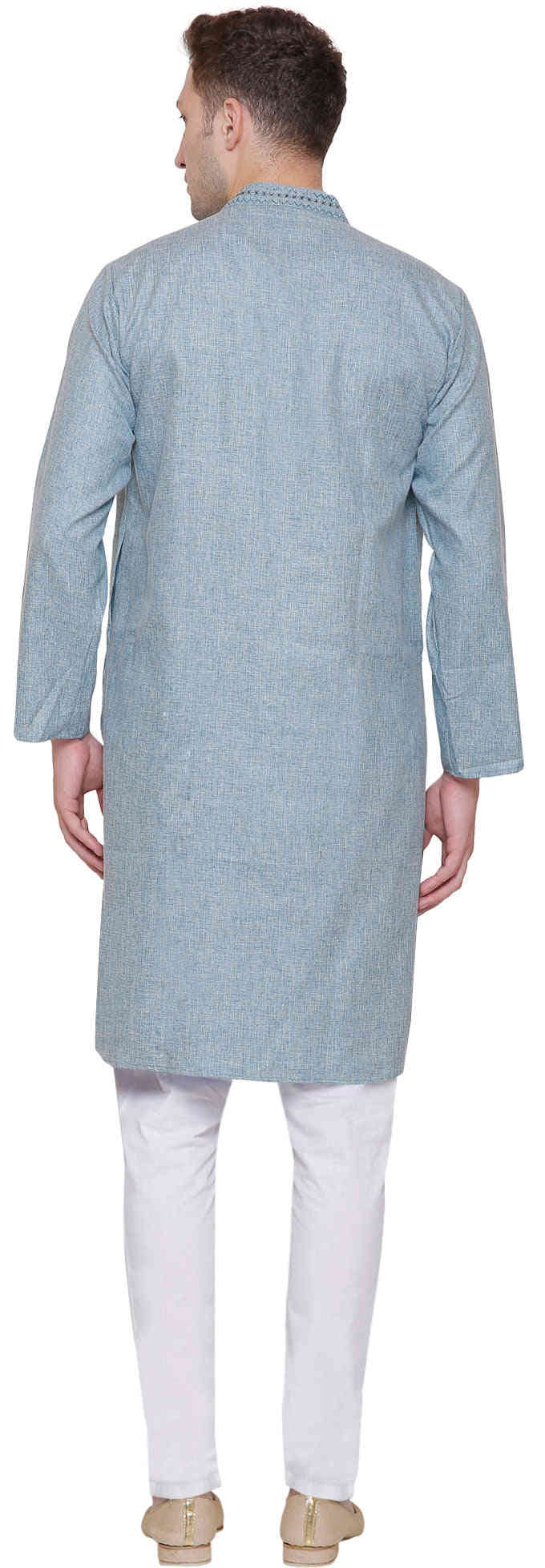 Traditional Indian Cotton Embroidered Mens Kurta Pajama Set (Green)