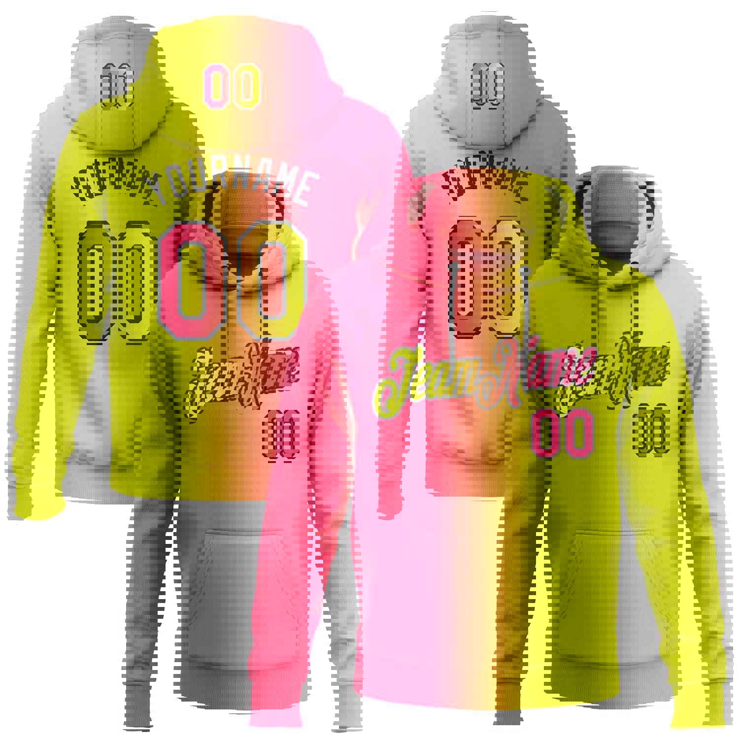 Custom Stitched Neon Yellow Neon Pink-Black Gradient Fashion Sports Pullover Sweatshirt Hoodie