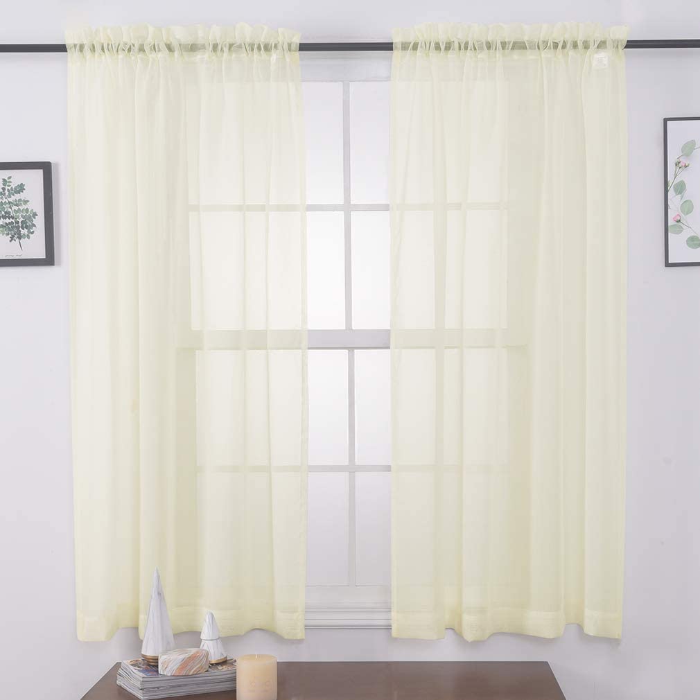 Sheer Curtains for Living Room and Bedroom - Semi Crinkle Voile Extra Wide Drapes