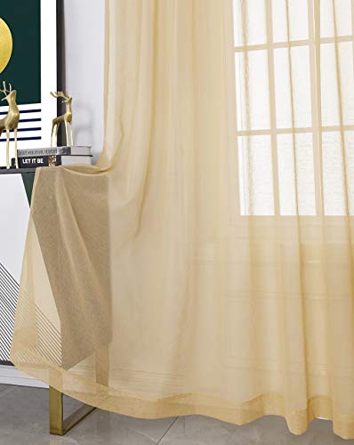 Sheer Curtains for Living Room and Bedroom - Semi Crinkle Voile Extra Wide Drapes