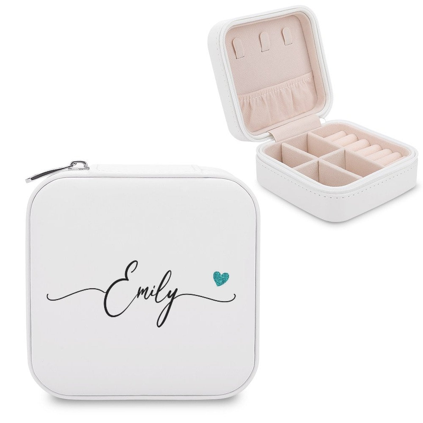 Custom Name Heart Travel Makeup Box Jewelry Storage Organizer for Women Gift