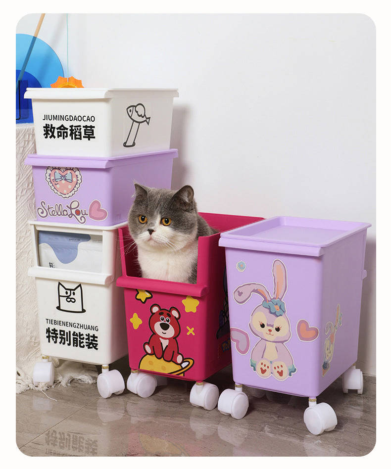 DIY Cartoon Stickers Pet Snacks Storage Box with Roller