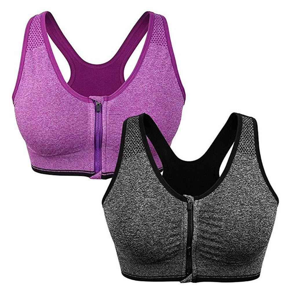 Women's Zip Front Sports Bra - Wireless Post-Surgery Active Yoga Bra