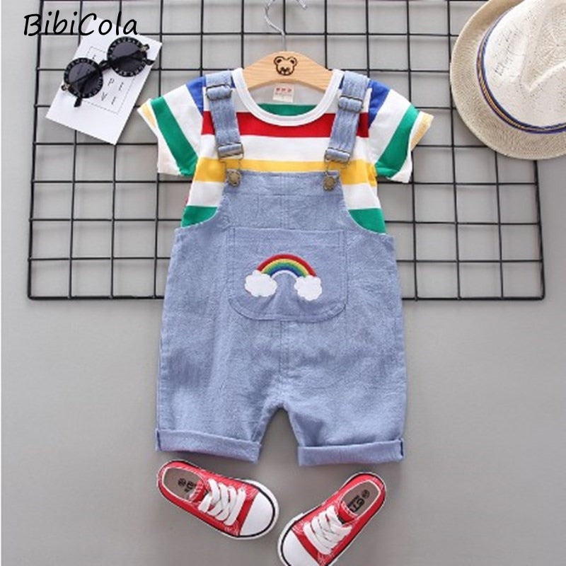 BibiCola Baby Boys Summer Clothing Set - Short Sleeve Shirts + Denim Shorts