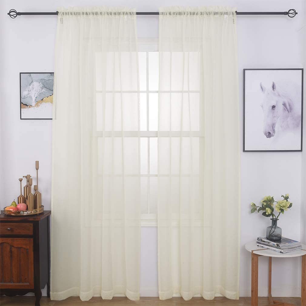 Sheer Curtains for Living Room and Bedroom - Semi Crinkle Voile Extra Wide Drapes