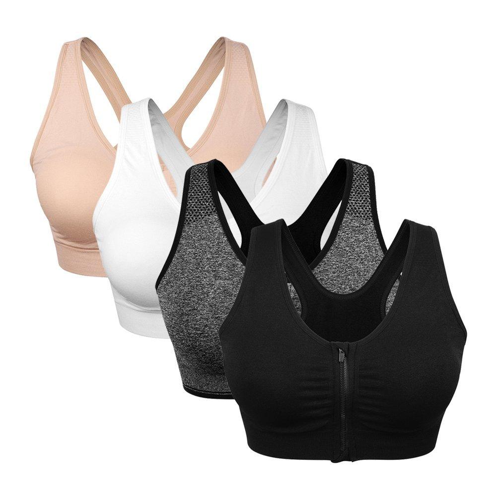 Women's Zip Front Sports Bra - Wireless Post-Surgery Active Yoga Bra