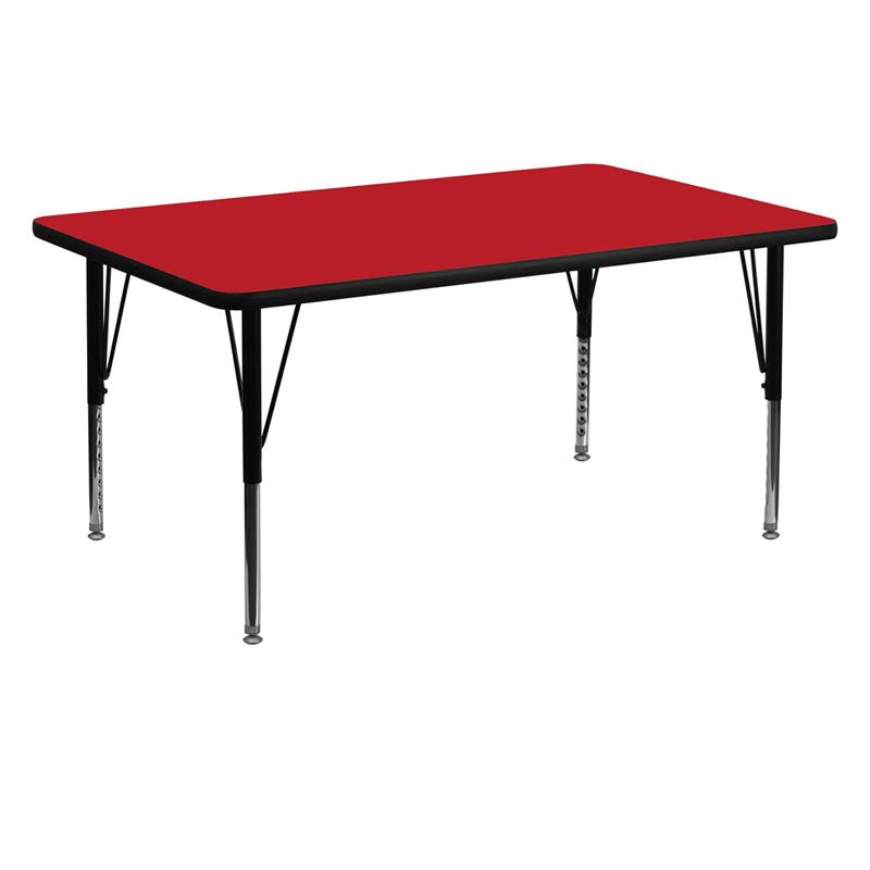 Flash Furniture 30W x 60L Rectangular Red HP Laminate Activity Table - Height Adjustable Short Legs