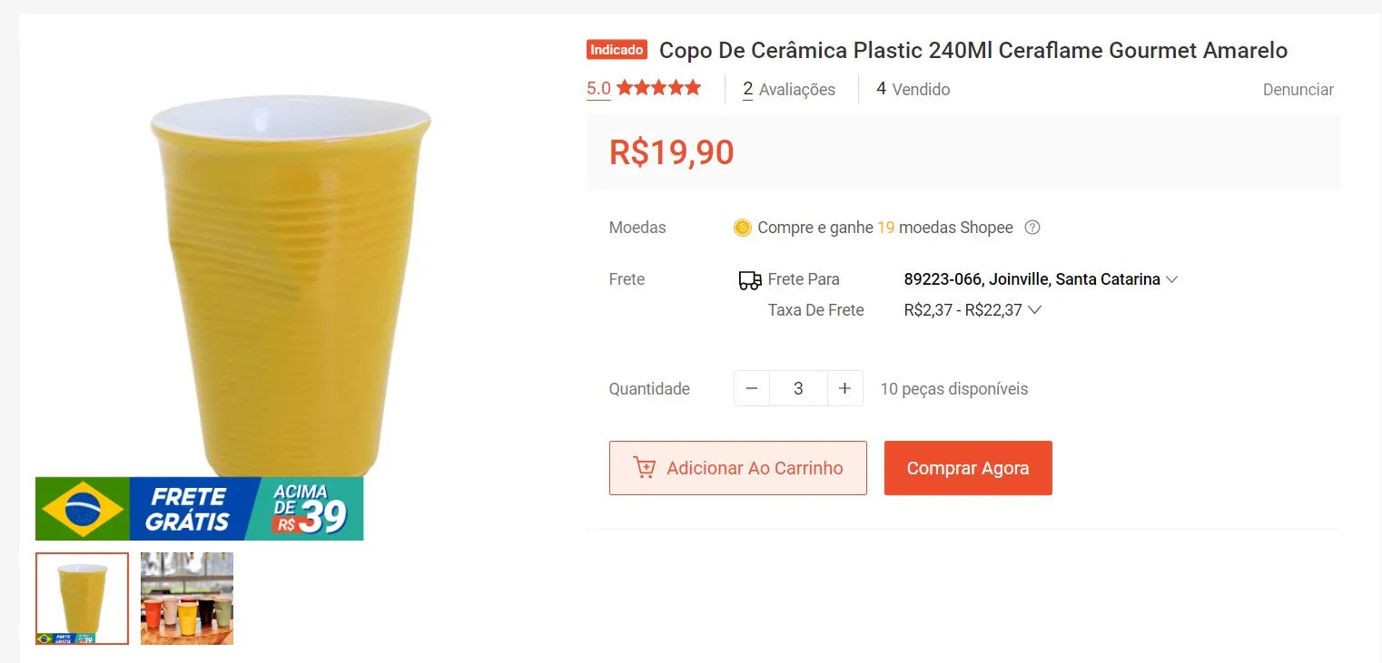 Personal Shopper | Buy from Brazil - Ceramic Plastic Cup 240Ml Ceraflame Gourmet Yellow