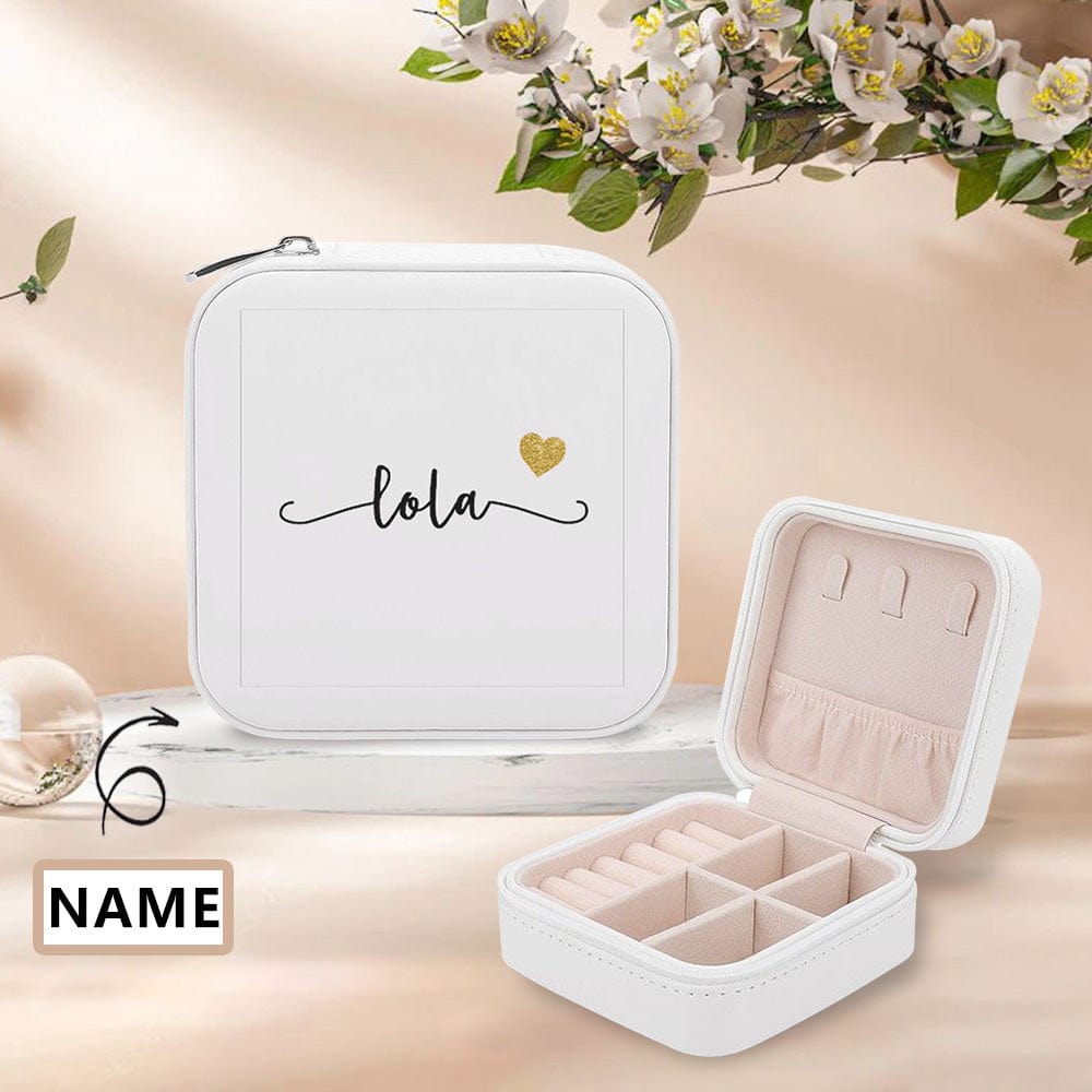 Custom Name Heart Travel Makeup Box Jewelry Storage Organizer for Women Gift
