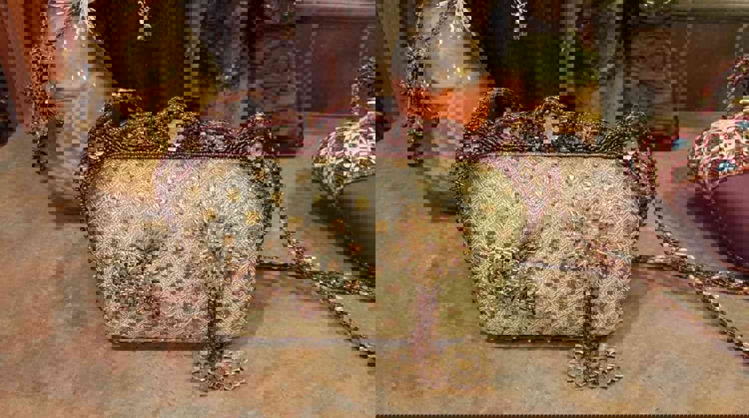 Mary Frances Green Beaded Hand Bag with Floral Design (Retired)