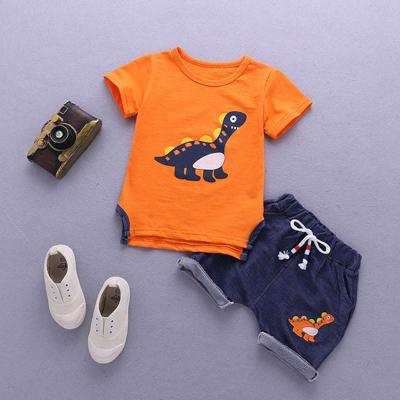 BibiCola Baby Boys Summer Clothing Set - Short Sleeve Shirts + Denim Shorts