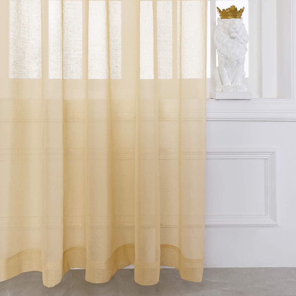 Sheer Curtains for Living Room and Bedroom - Semi Crinkle Voile Extra Wide Drapes