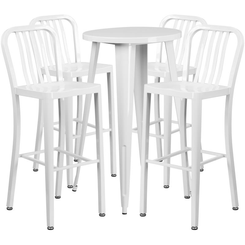 Richard Commercial Grade 24 Round White Metal Indoor-Outdoor Bar Table Set with 4 Stools