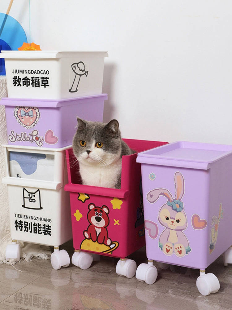 DIY Cartoon Stickers Pet Snacks Storage Box with Roller