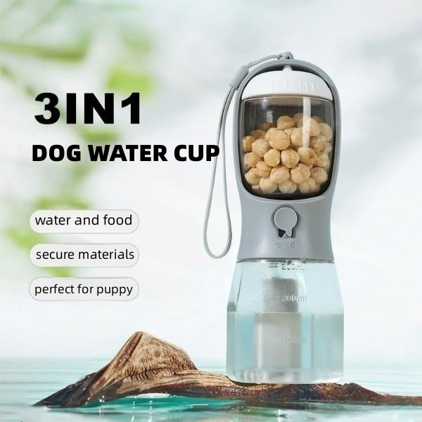 SRline 3-in-1 Portable Dog Water Cup with Food Container and Waste Bag Compartment