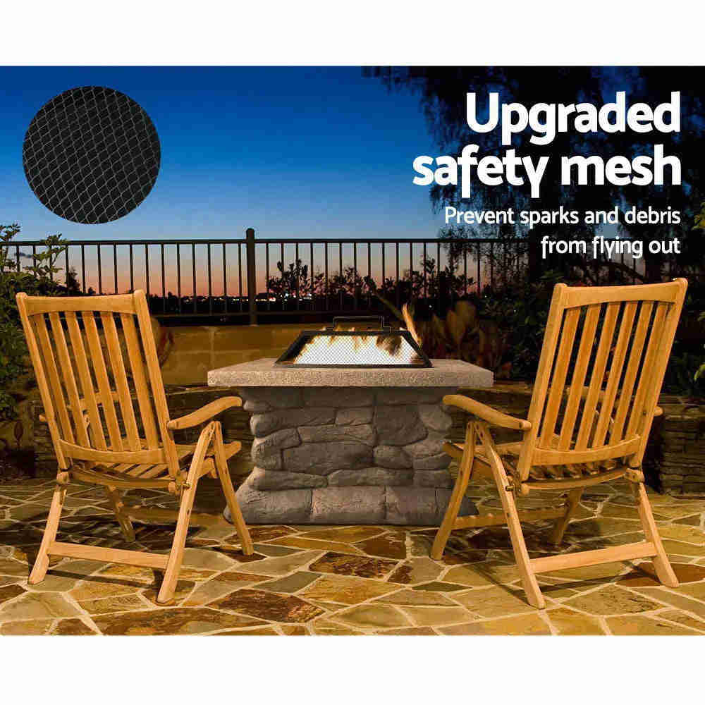 Grillz Fire Pit Outdoor Table - Rustic Charcoal Garden Fireplace for Backyard Gatherings