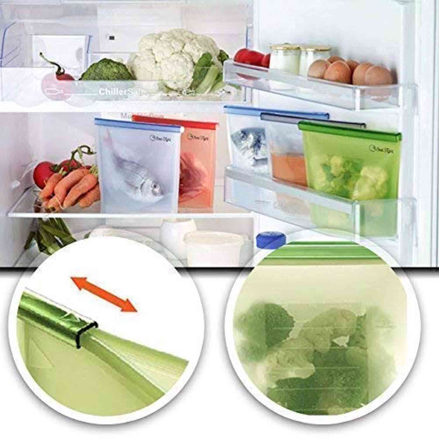 Reusable Silicone Food Grade Storage Bags - Airtight, Microwave, Freeze, Steam Safe (4 Pack)