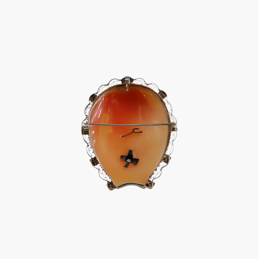 Vintage Horseshoe Cameo Habille Pendant/Brooch in 14K White Gold