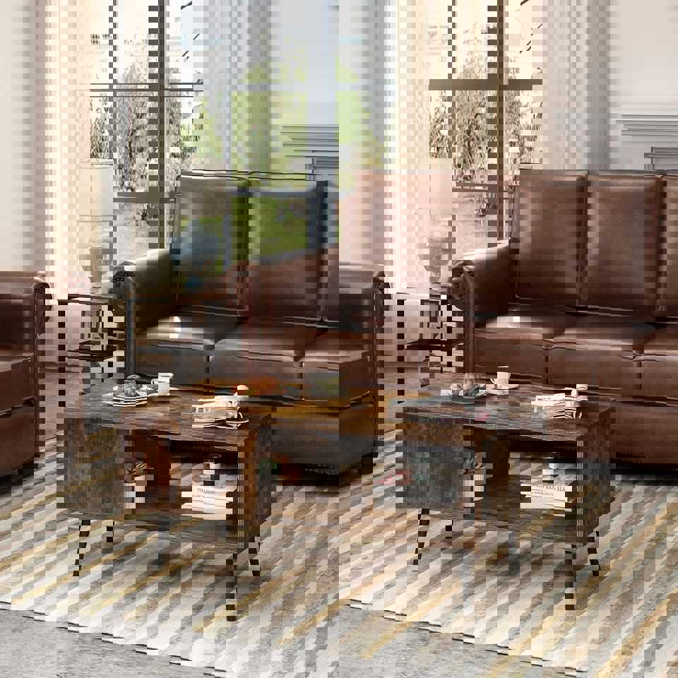 39 Retro Rectangular Coffee Table, Mid-Century Accent Table, Rustic Brown