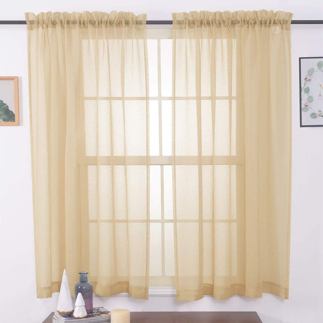 Sheer Curtains for Living Room and Bedroom - Semi Crinkle Voile Extra Wide Drapes