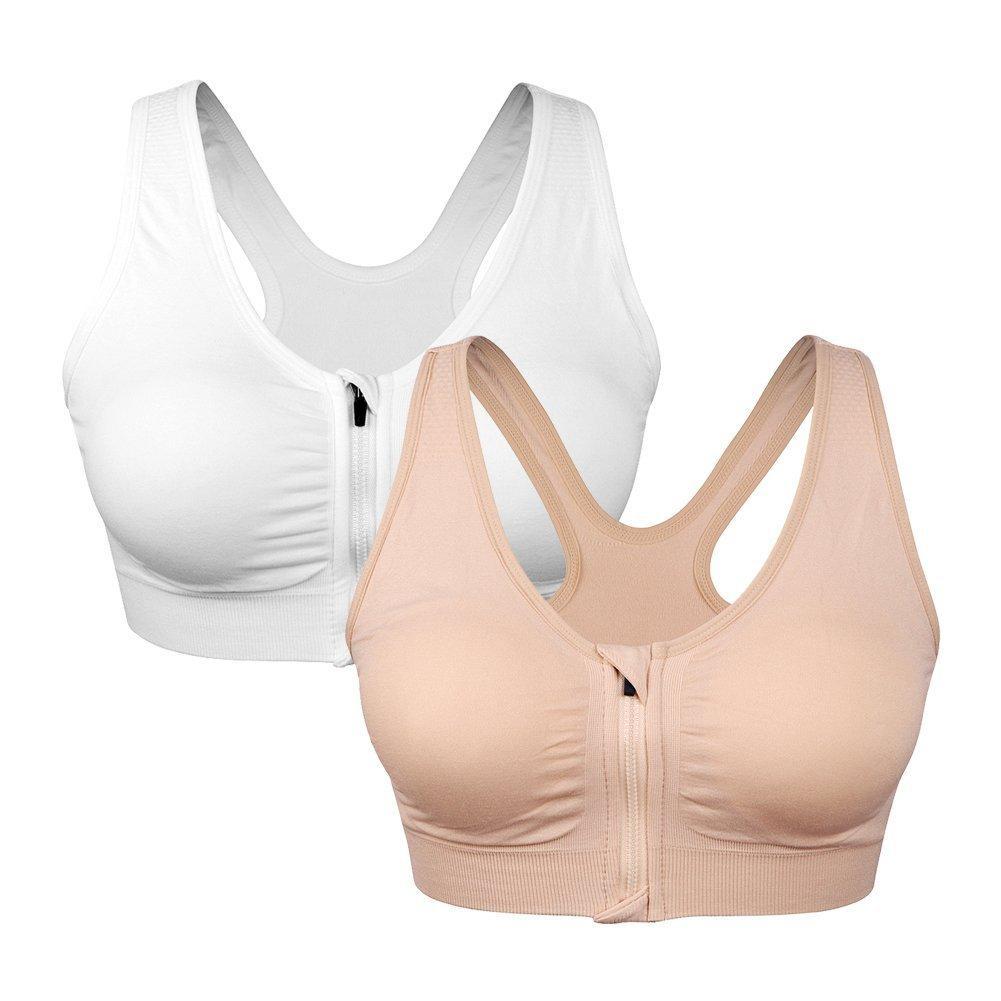 Women's Zip Front Sports Bra - Wireless Post-Surgery Active Yoga Bra